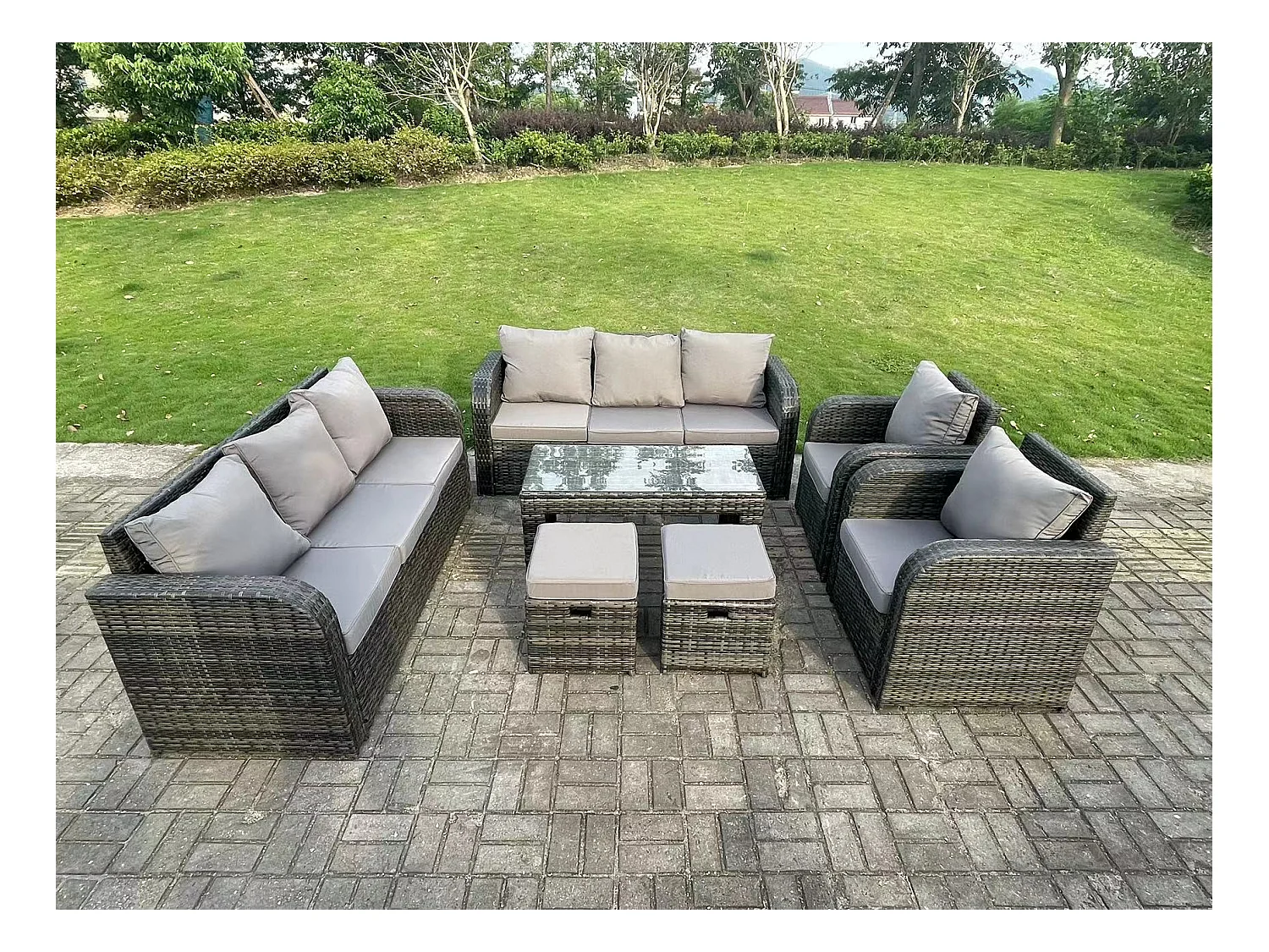 Ensemble de meubles de jardin en rotin ave 2 Canapé Table basse 2 Chaises inclinable 2 Tabourets Mélange gris foncé