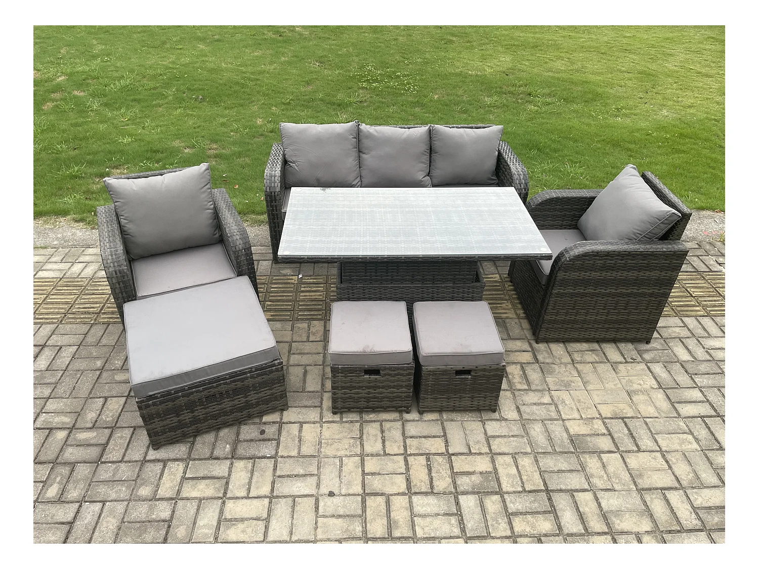 Ensemble de meubles de jardin en rotin ave Canapé 2 Chaises inclinable 3 Tabourets Mélange gris foncé
