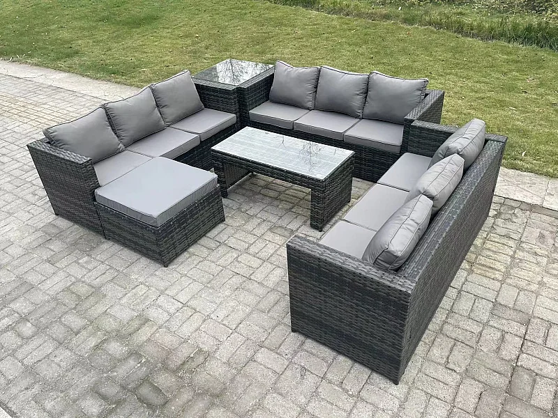 Rattan Gartenmöbel Set mit sofa Couchtisch Beistelltisch Grand Hocker Dunkelgrau gemischt