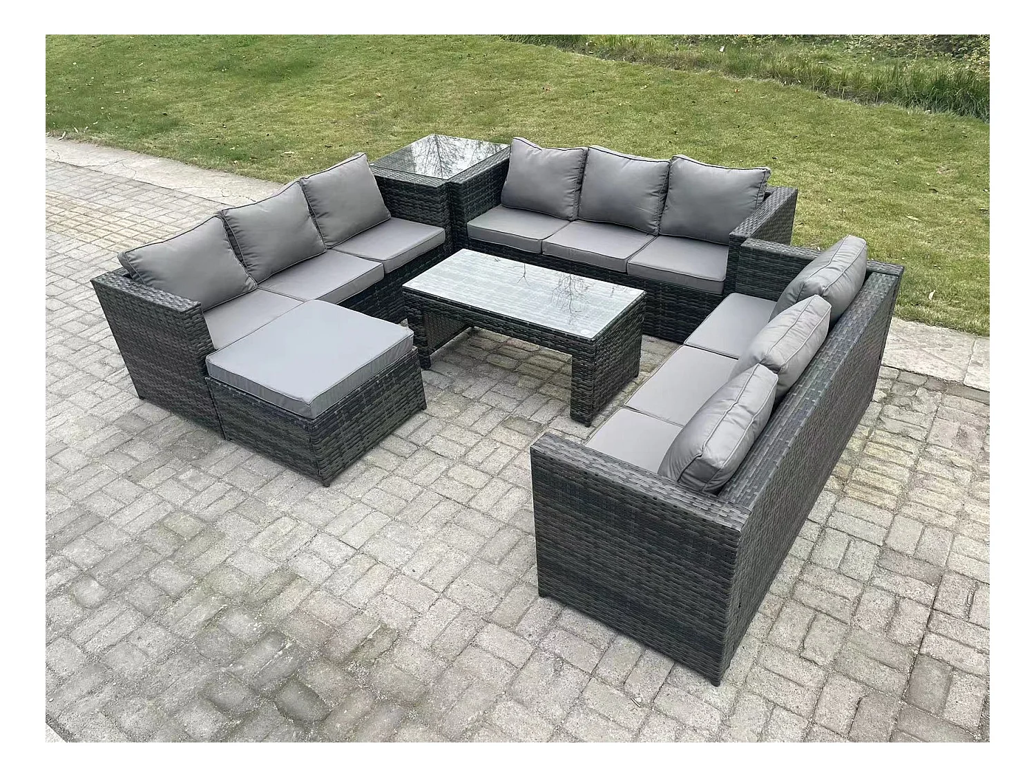 Rattan Gartenmöbel Set mit sofa Couchtisch Beistelltisch Grand Hocker Dunkelgrau gemischt
