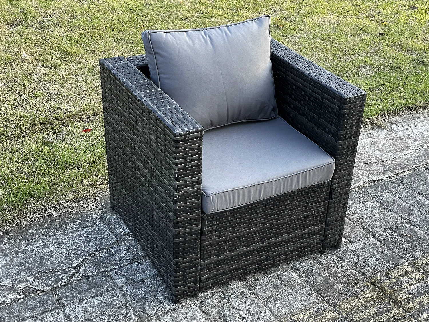 Fimous Lounge Rattan Sofa Set Outdoor Garden Furniture Oblong Rectangular Coffee Table With 2 Chairs 2 Stools
