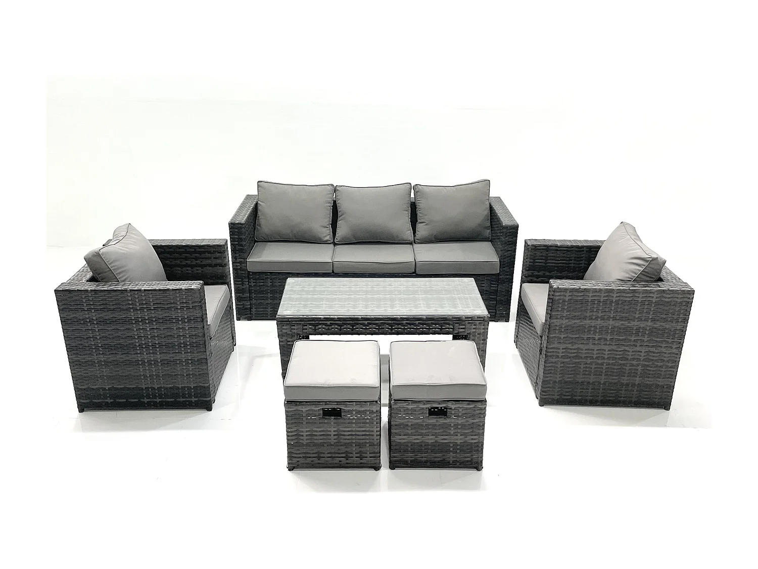 Fimous Lounge Rattan Sofa Set Outdoor Garden Furniture Oblong Rectangular Coffee Table With 2 Chairs 2 Stools