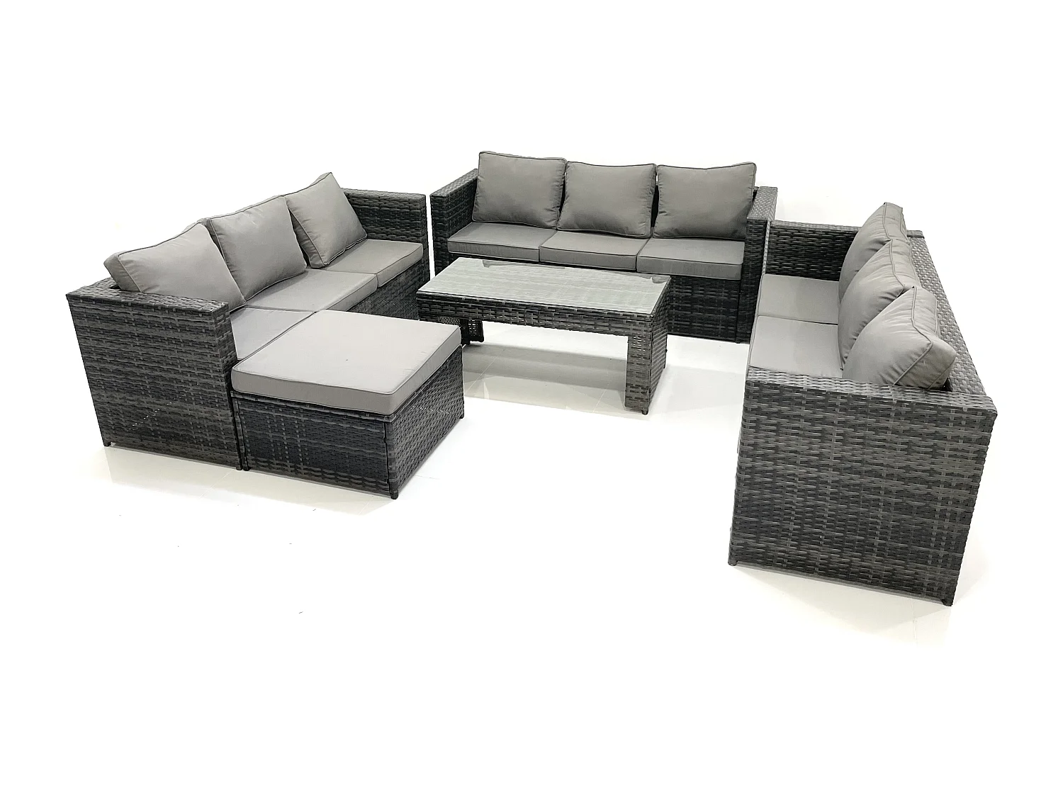 Fimous Outdoor Rattan Garden Furniture Lounge Sofa Set With Oblong Rectagular Coffee Table Big Footstool