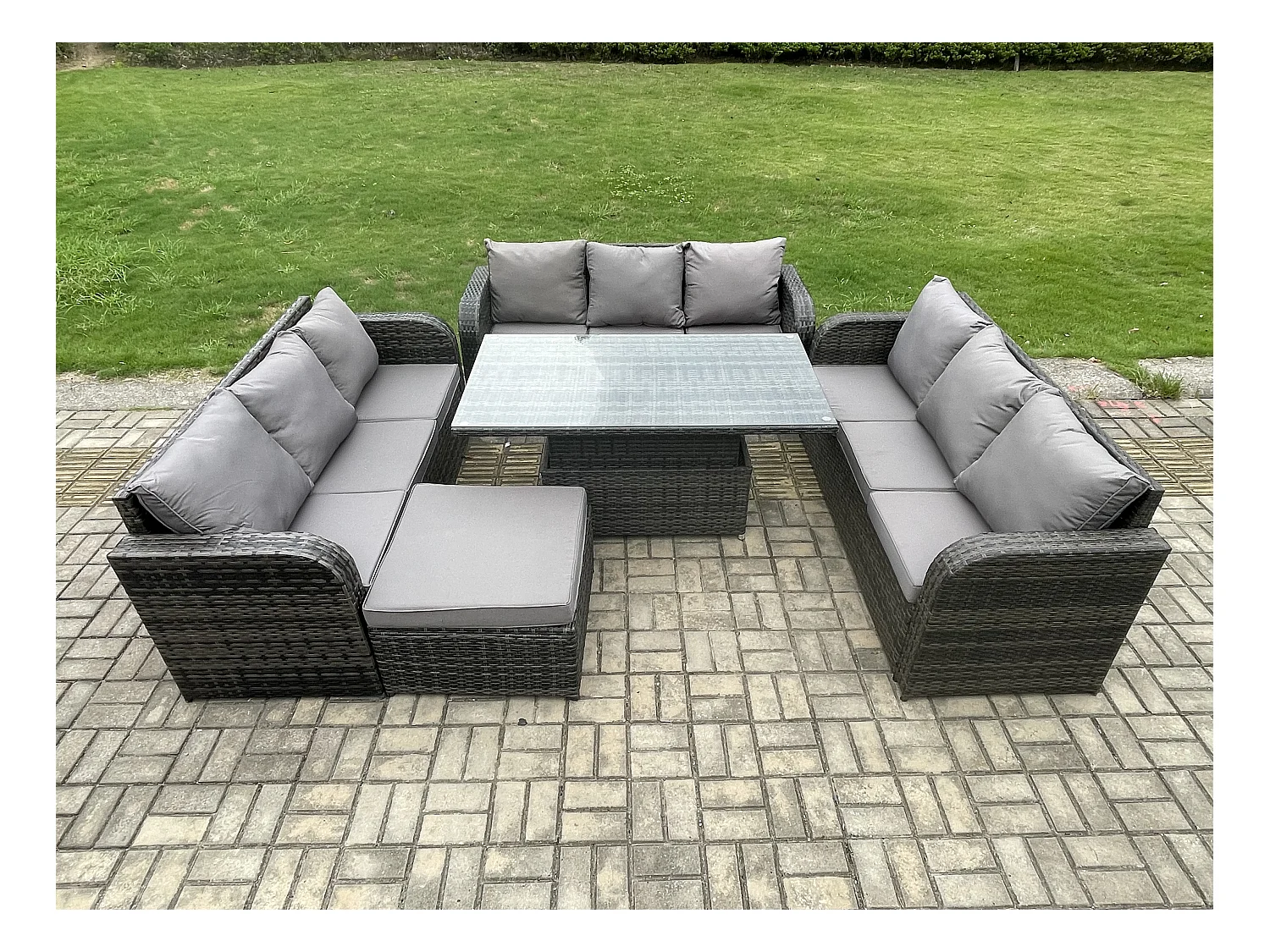 Mobilier À Dîner De Jardin ave Table à manger réglable en hauteur 3 Canapé Grand Tabourets Mélange gris foncé