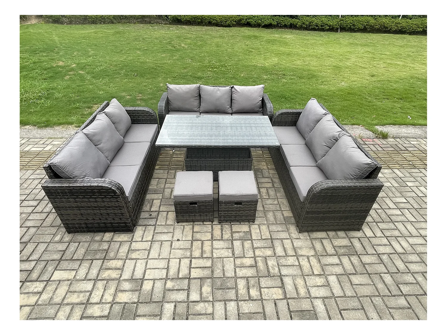 Mobilier À Dîner De Jardin ave Table à manger réglable en hauteur 3 Canapé 2 Tabourets Mélange gris foncé