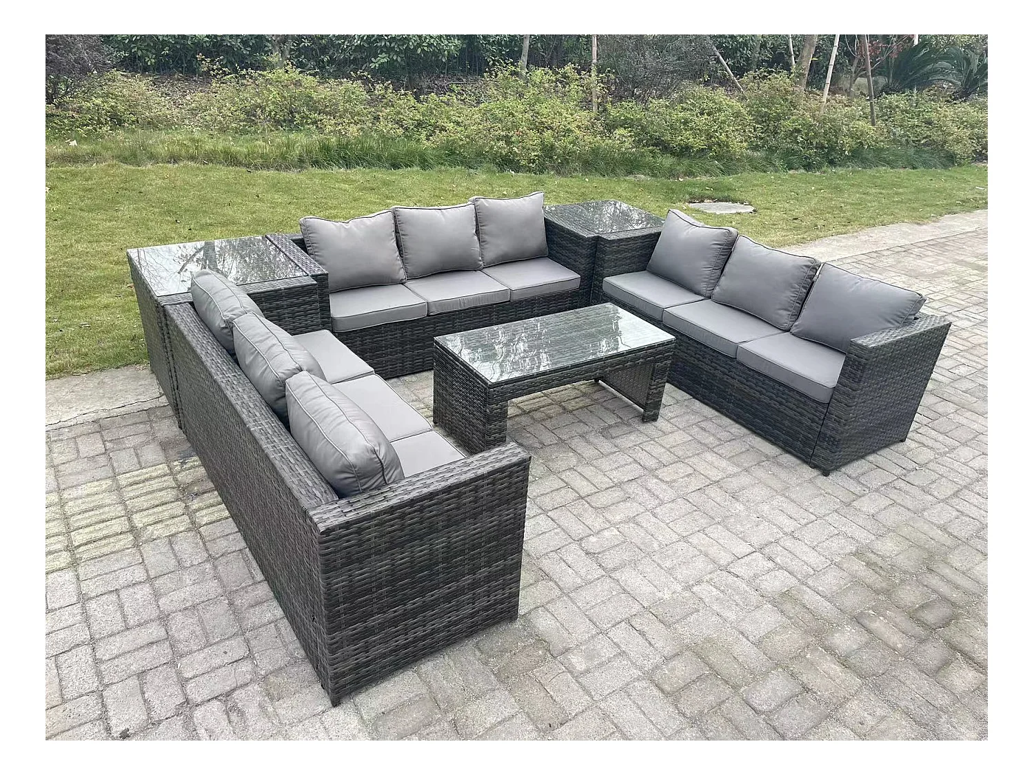 Ensemble de meubles de jardin en rotin ave canapé Table basse 2 Table d'appoint Mélange gris foncé
