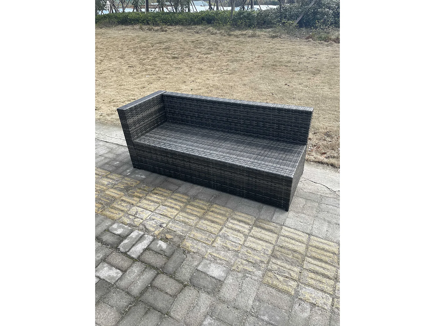 Fimous 7 Seater PE Rattan Corner Sofa Set garden Furniture Gas Firepit Dining Table Set High Side Coffee Table With Arm Chair