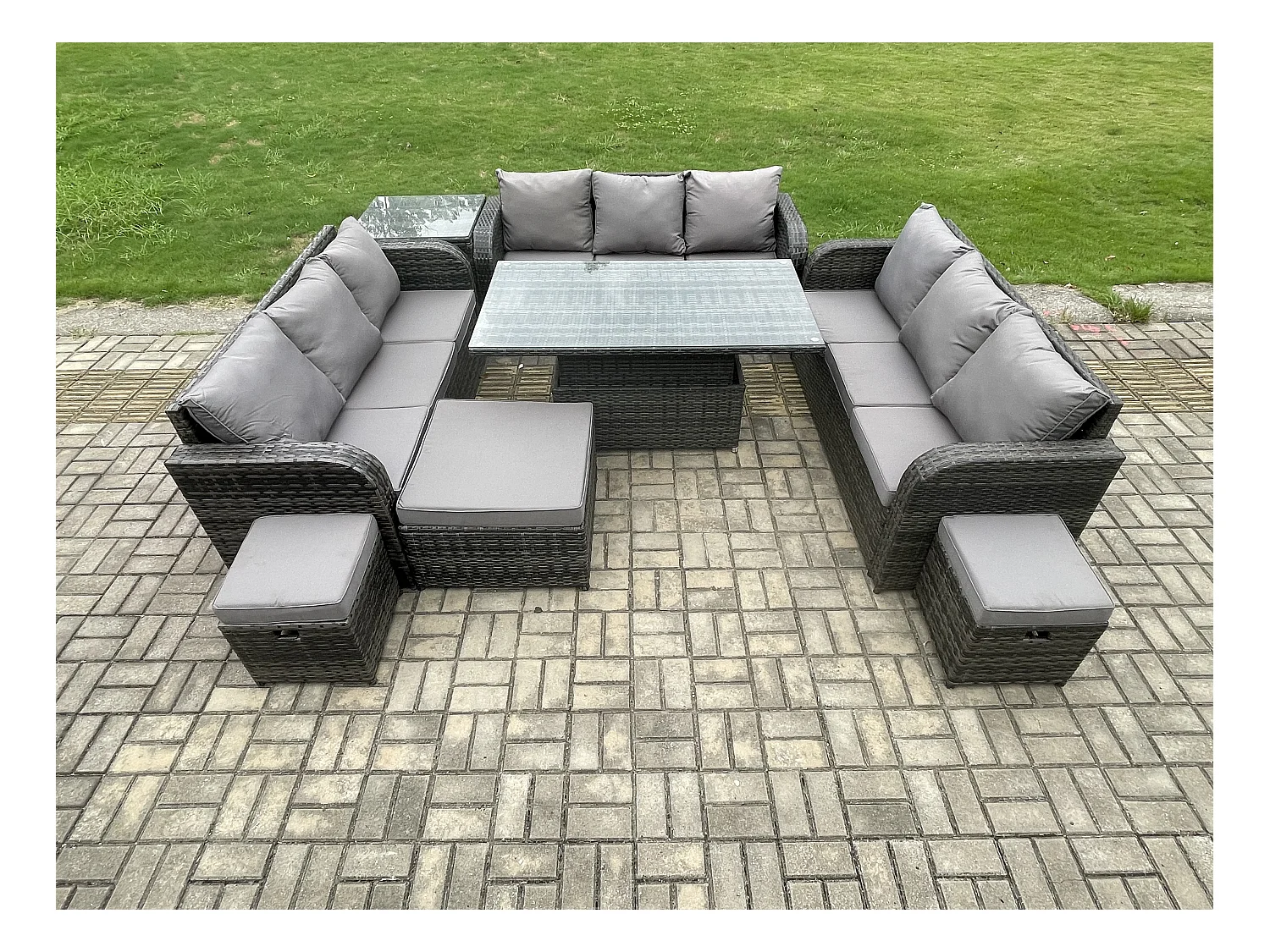 Mobilier À Dîner De Jardin ave Table à manger réglable en hauteur 3 Canapé 3 Tabourets Table d'appoint Mélange gris foncé