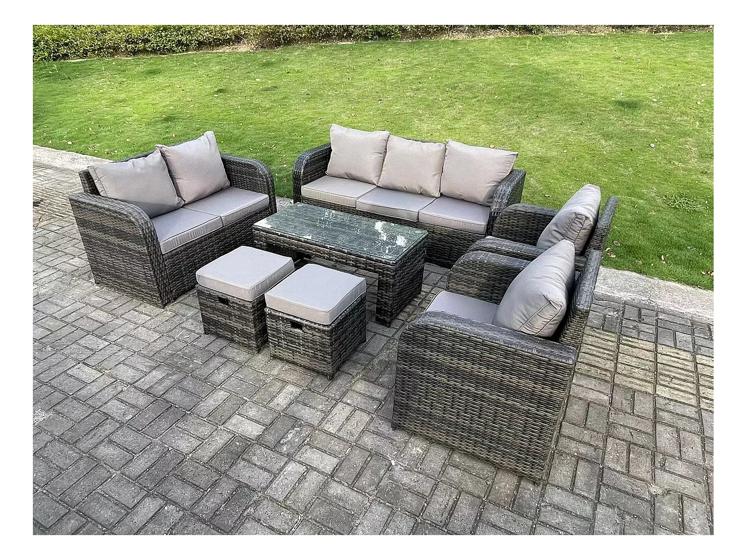 Ensemble de meubles de jardin en rotin ave Canapé Table basse Chaises inclinable Canapé d'amour 2 Tabourets Mélange gris foncé