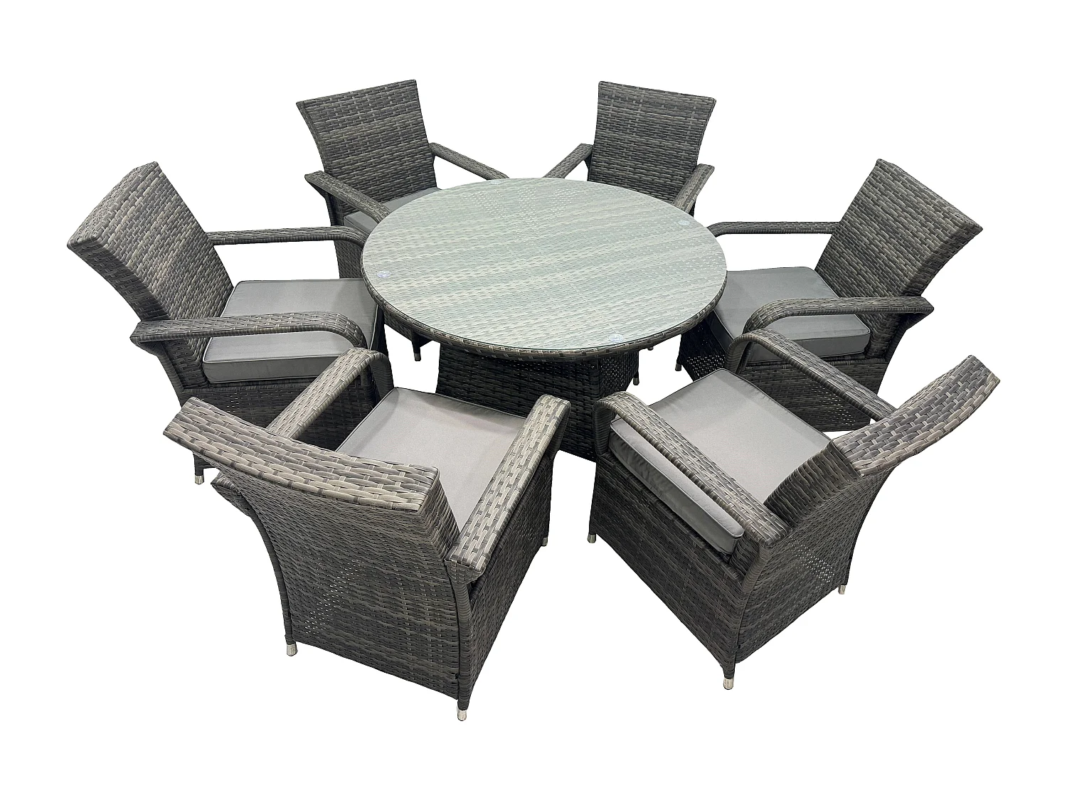 Ensemble De Mobilier 6 Chaise et rond table PE Rotin Mélange gris foncé