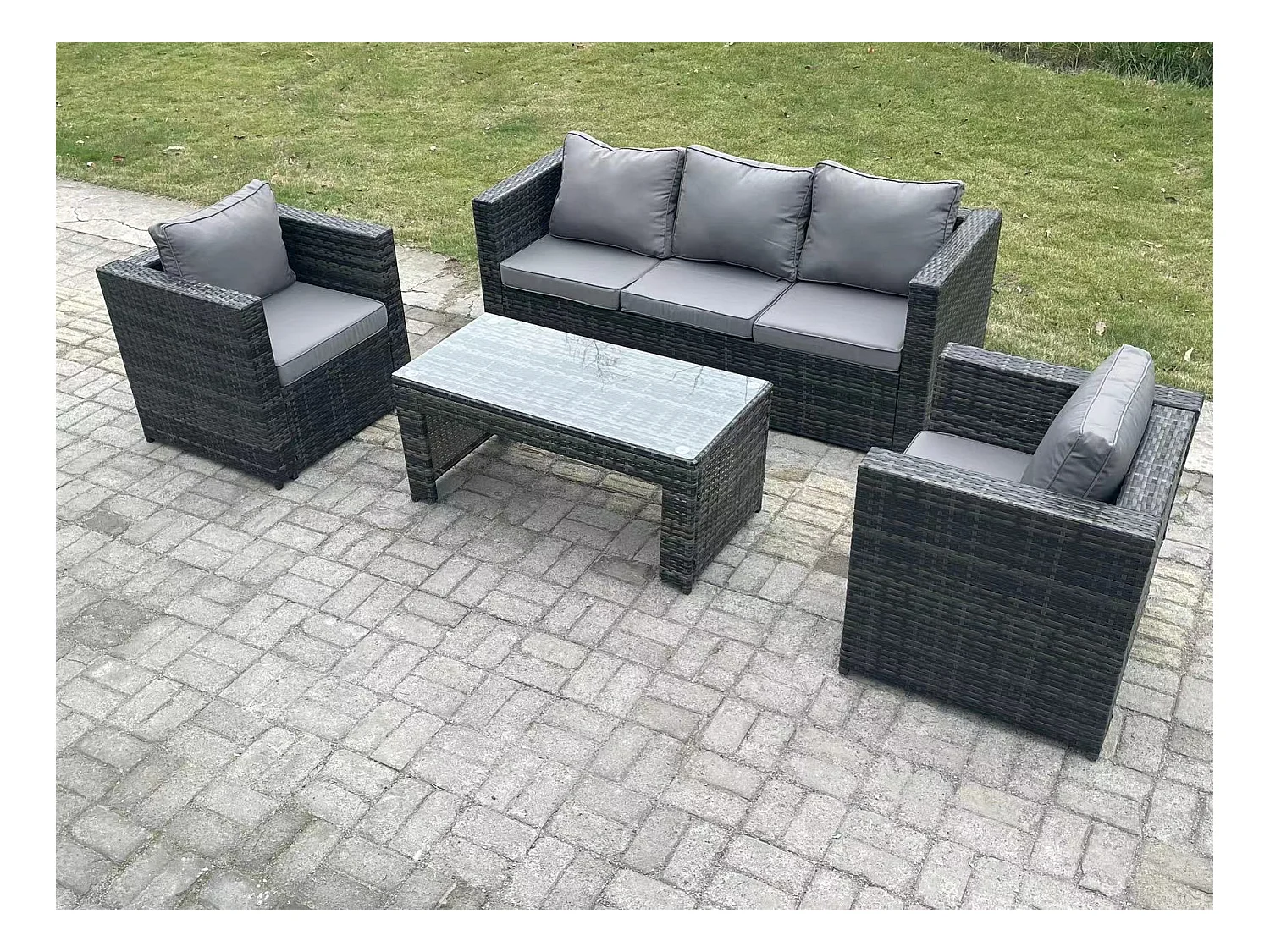 Meubles de jardin Polyrattan mit sofa Couchtisch 2 Chaise Dunkelgrau gemischt