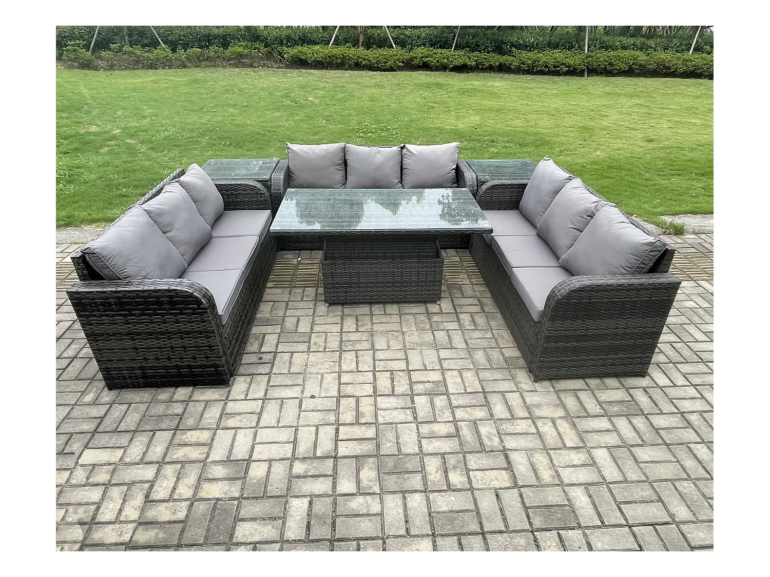 Mobilier À Dîner De Jardin ave Table à manger réglable en hauteur 3 Canapé 2 Table d'appoint