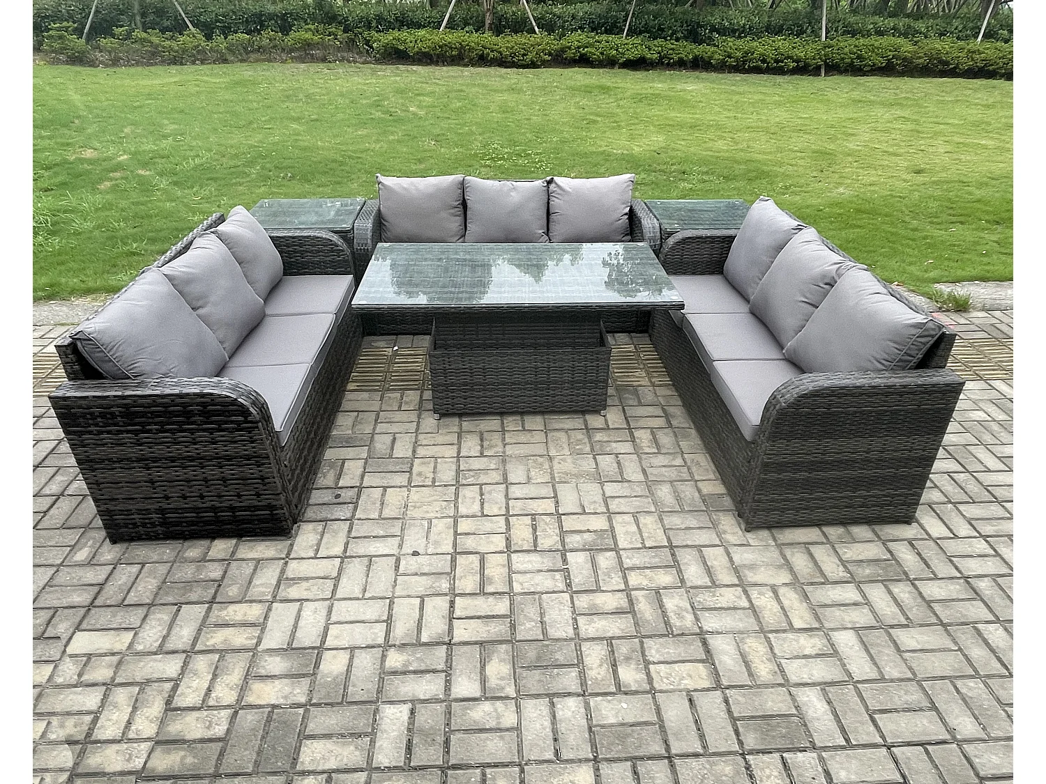 Mobilier À Dîner De Jardin ave Table à manger réglable en hauteur 3 Canapé 2 Table d'appoint