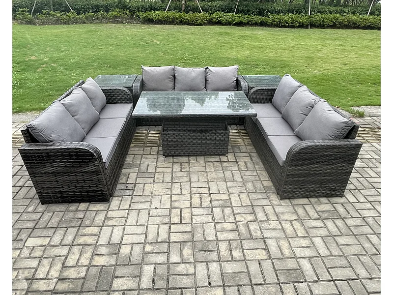 Mobilier À Dîner De Jardin ave Table à manger réglable en hauteur 3 Canapé 2 Table d'appoint