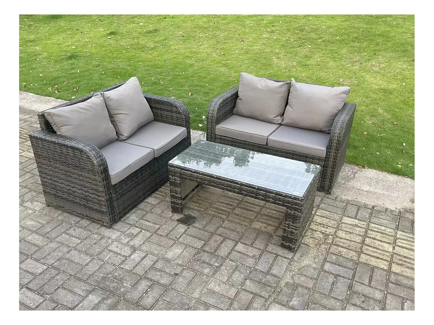 Ensemble de meubles de jardin en rotin ave 2 Canapé d'amour Table basse Mélange gris foncé