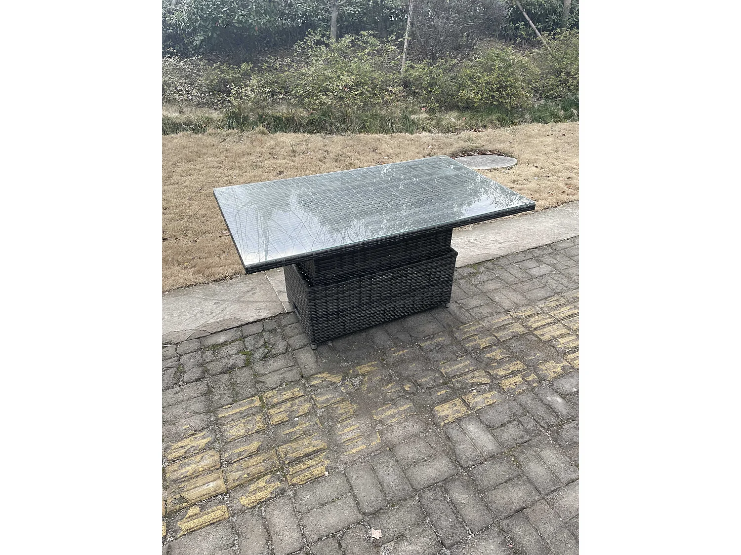 Mobilier de jardin extérieur PE Rotin 8 Places ave canapé Table à manger réglable en hauteur Mélange gris foncé