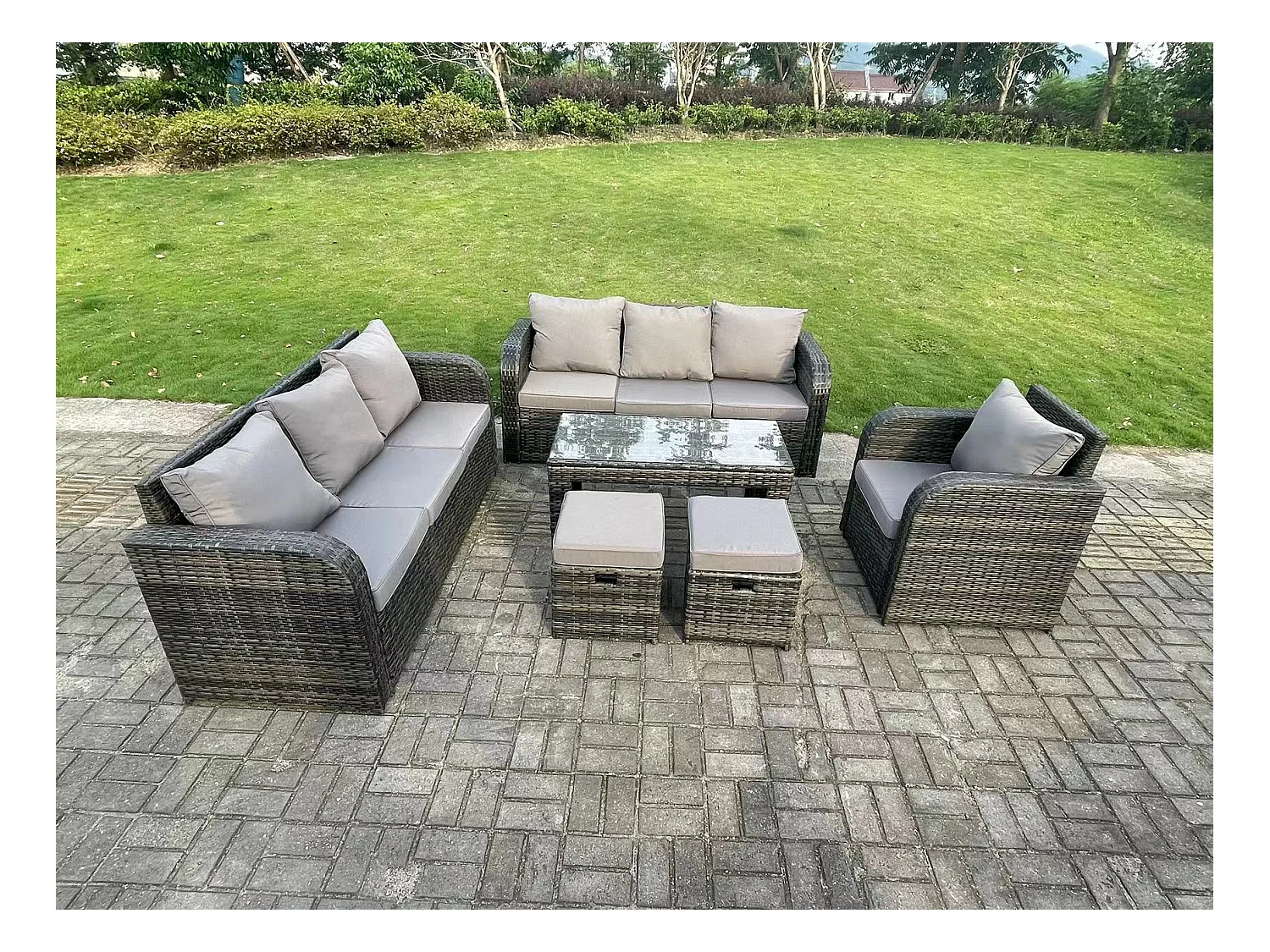Ensemble de meubles de jardin en rotin ave 2 Canapé Table basse Chaises inclinable 2 Tabourets Mélange gris foncé