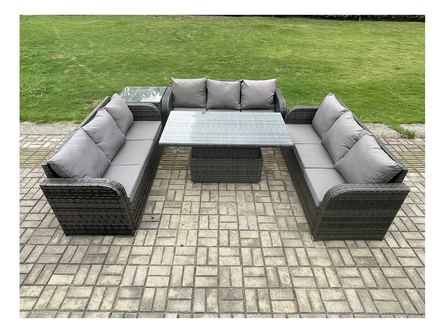 Rattan Gartensofa Set mit Einstellbare Höhe Esstisch 3 sofa Beistelltisch
