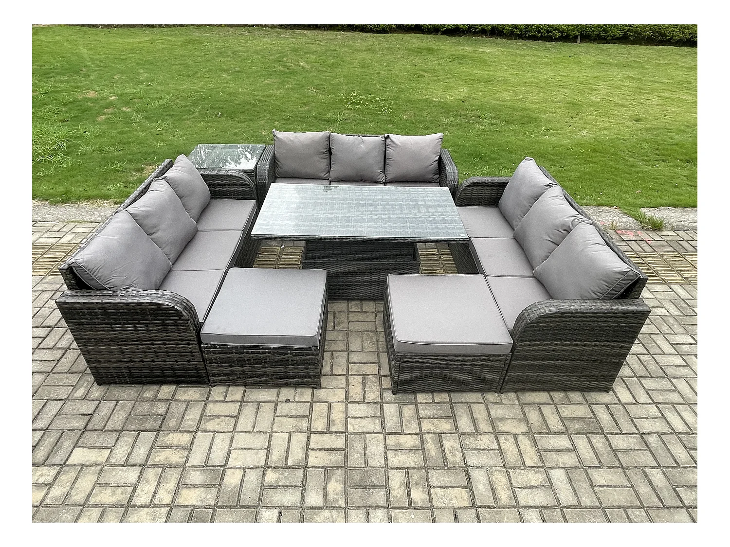 Mobilier À Dîner De Jardin ave Table à manger réglable en hauteur 3 Canapé Table d'appoint 2 Grand Tabourets
