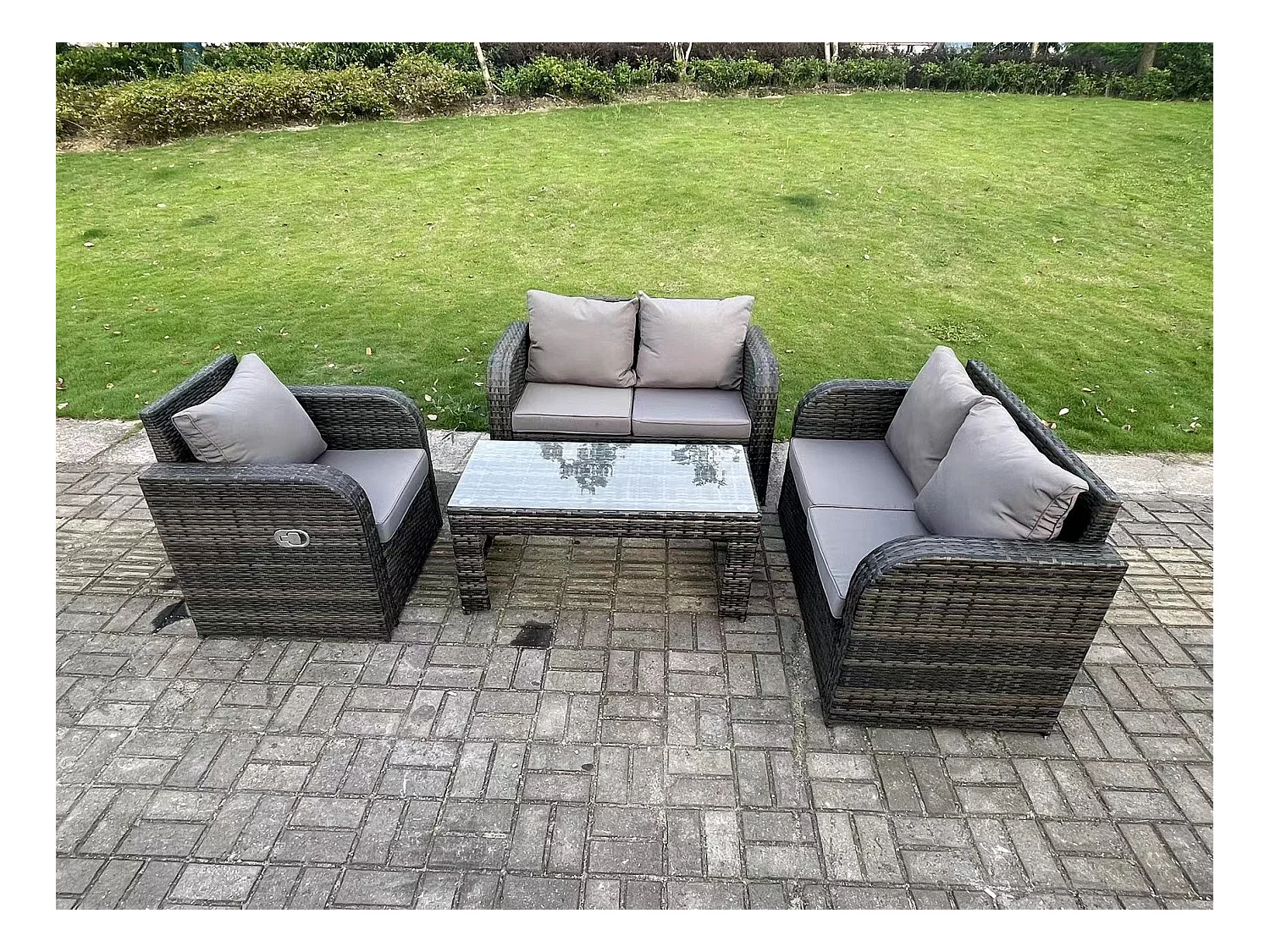 Ensemble de meubles de jardin en rotin ave 2 Canapé d'amour Table basse Chaises inclinable Mélange gris foncé