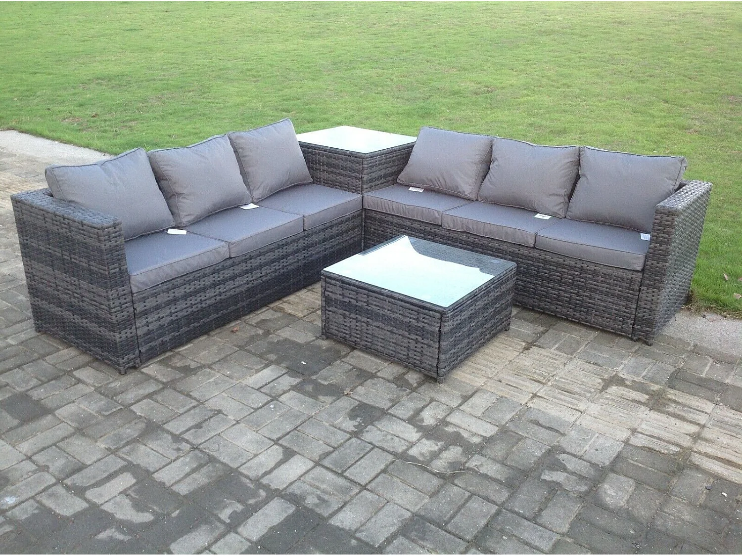 Rattan Gartenmöbel Set 6-Sitzer mit Ecksofa Couchtisch Beistelltisch Dunkelgrau gemischt