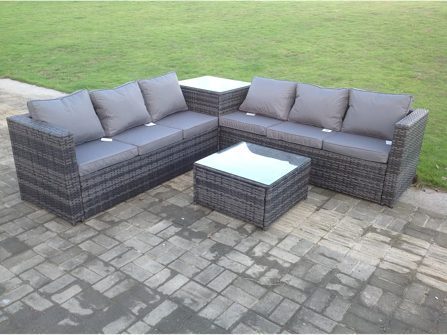 Rattan Gartenmöbel Set 6-Sitzer mit Ecksofa Couchtisch Beistelltisch Dunkelgrau gemischt
