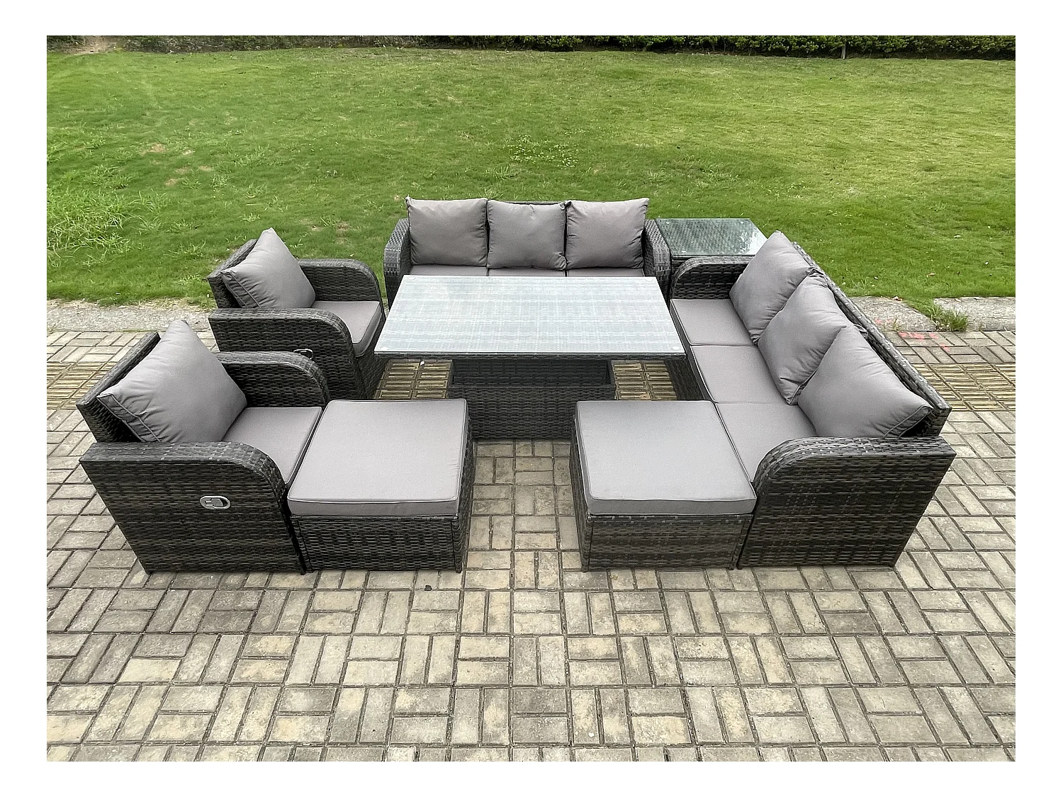 Mobilier À Dîner De Jardin ave Table à manger réglable en hauteur 2 Chaises inclinable Canapé 2 Grand Tabourets Table d'appoint