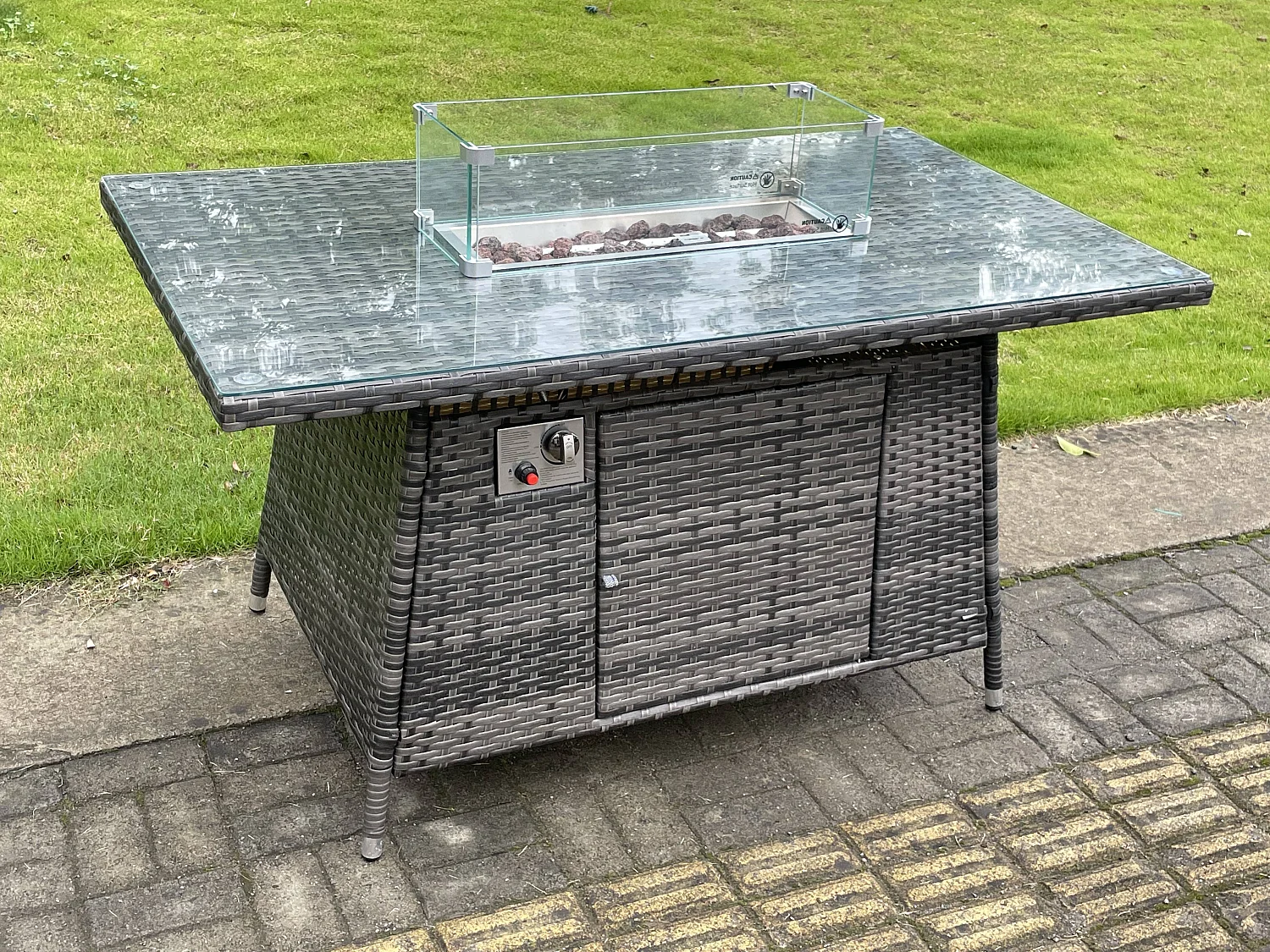 Fimous Rattan Garden Furniture Gas Fire Pit Rectangle Round Dining Table And Dining Chairs 4 Seater + Rectangular Table