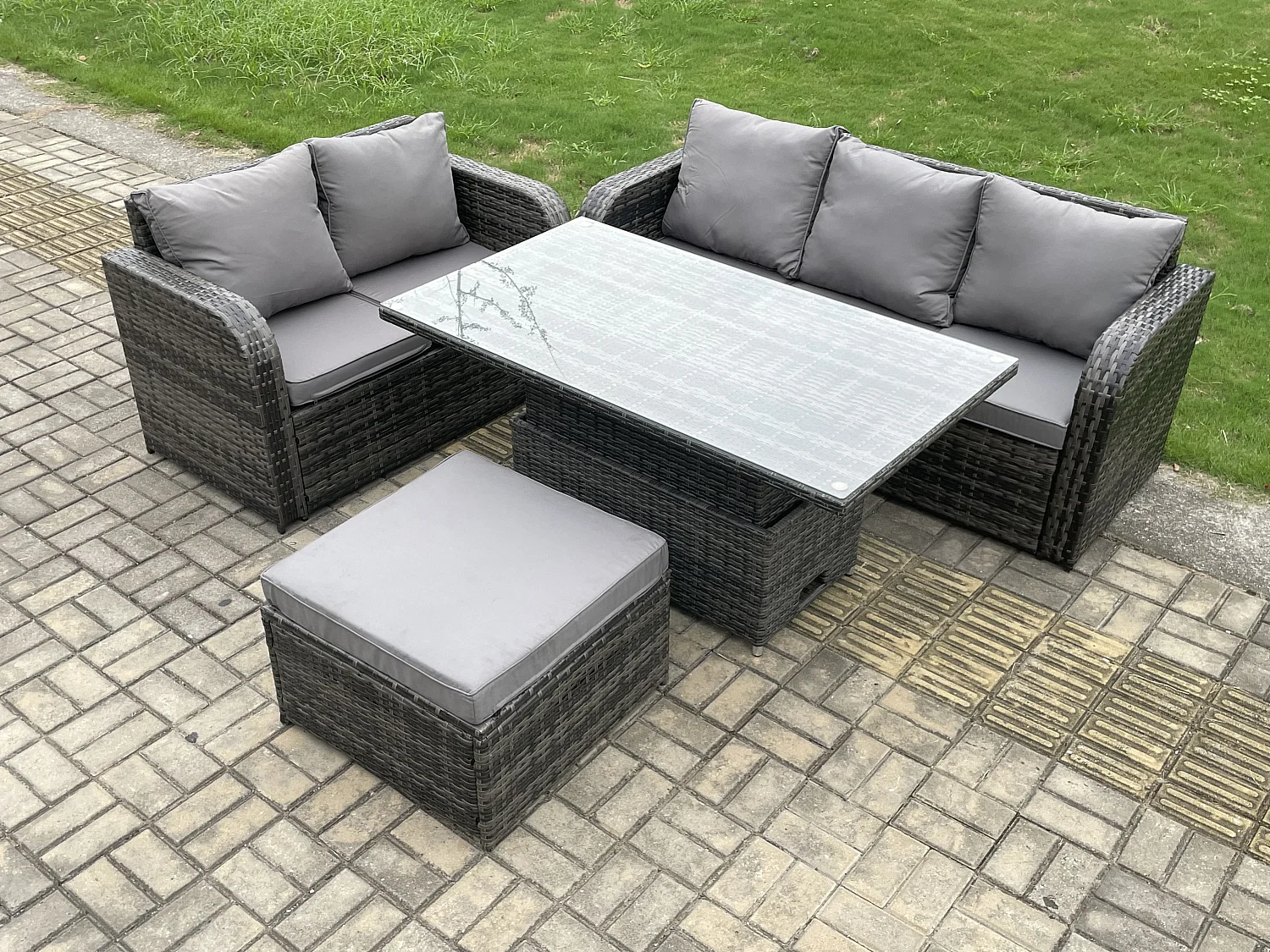 Gartenmöbel Lounge Set-Sitzer mit Einstellbare Höhe Esstisch sofa Grand Hocker Dunkelgrau gemischt