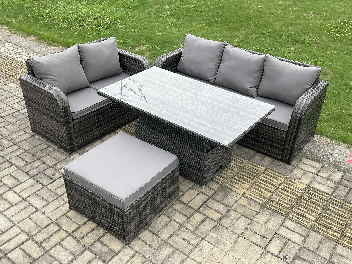 Gartenmöbel Lounge Set-Sitzer mit Einstellbare Höhe Esstisch sofa Grand Hocker Dunkelgrau gemischt