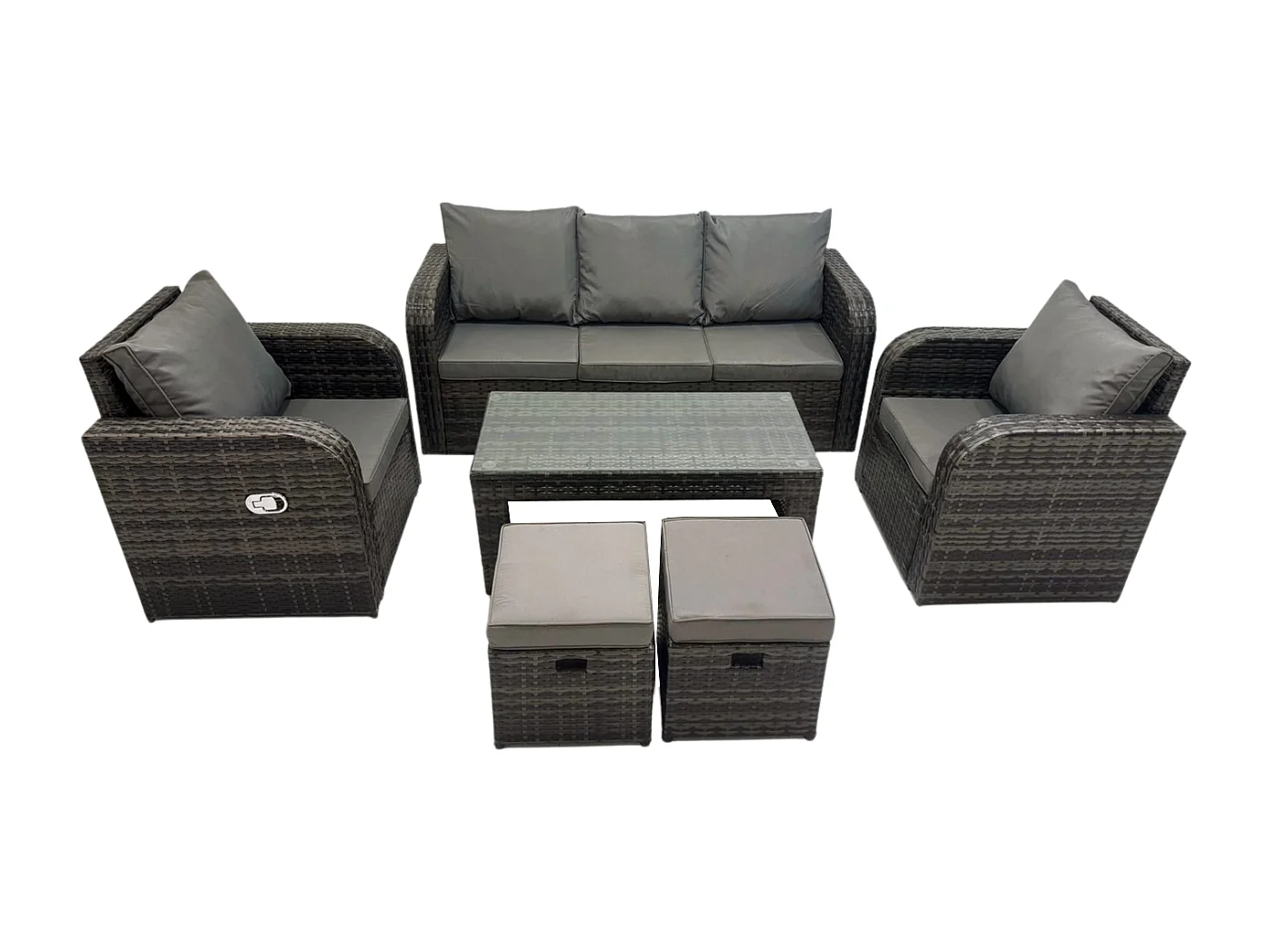 7 places Ensemble de meubles de jardin en polyrotin avec Table basse rectangulaire Chaise inclinable Canapé 3 places