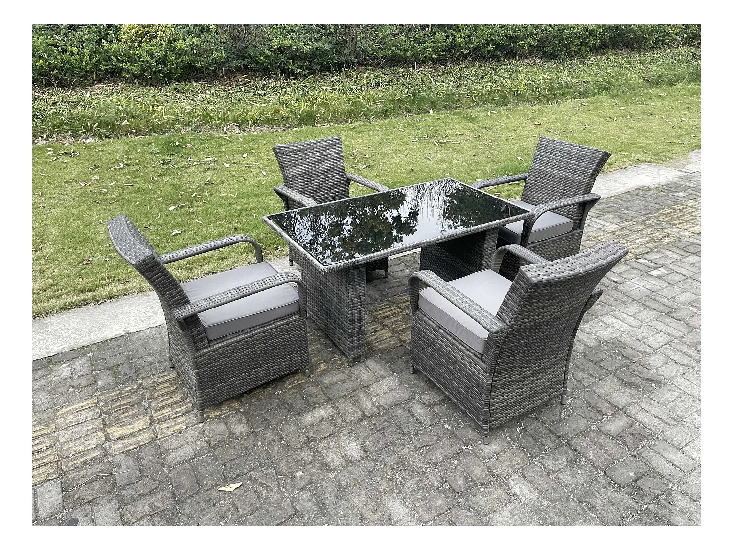 Ensemble De Mobilier 4 Chaise et Rectangulaire table PE Rotin Mélange gris foncé