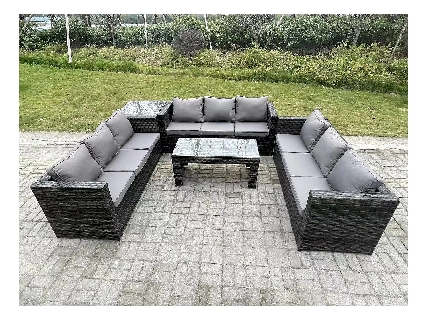 Rattan Gartenmöbel Set mit sofa Couchtisch Beistelltisch Dunkelgrau gemischt