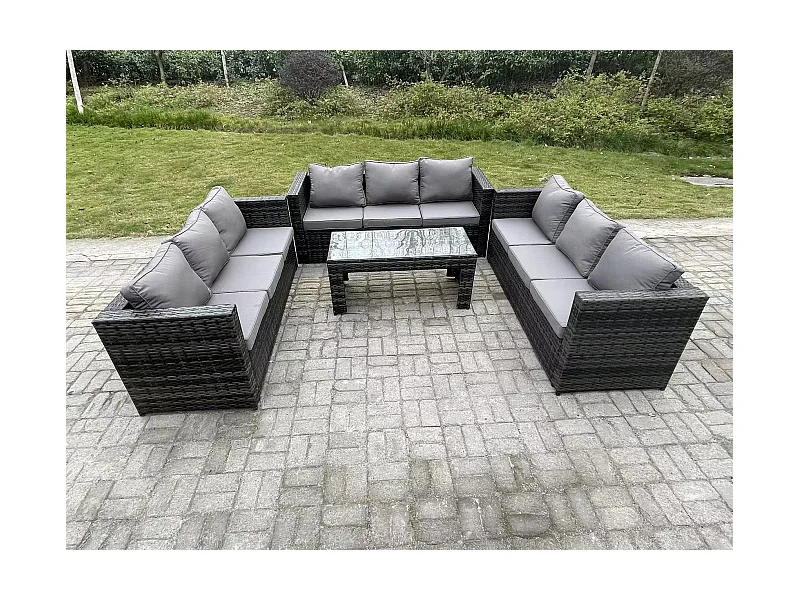 Ensemble de meubles de jardin ave canapé Table basse PE Rotin Mélange gris foncé