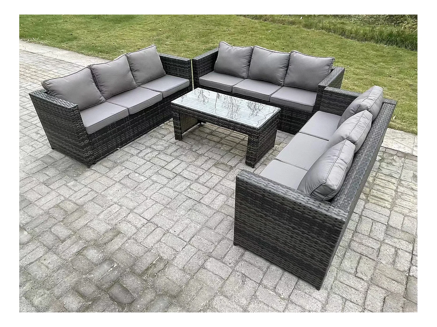 Ensemble de meubles de jardin ave canapé Table basse PE Rotin Mélange gris foncé