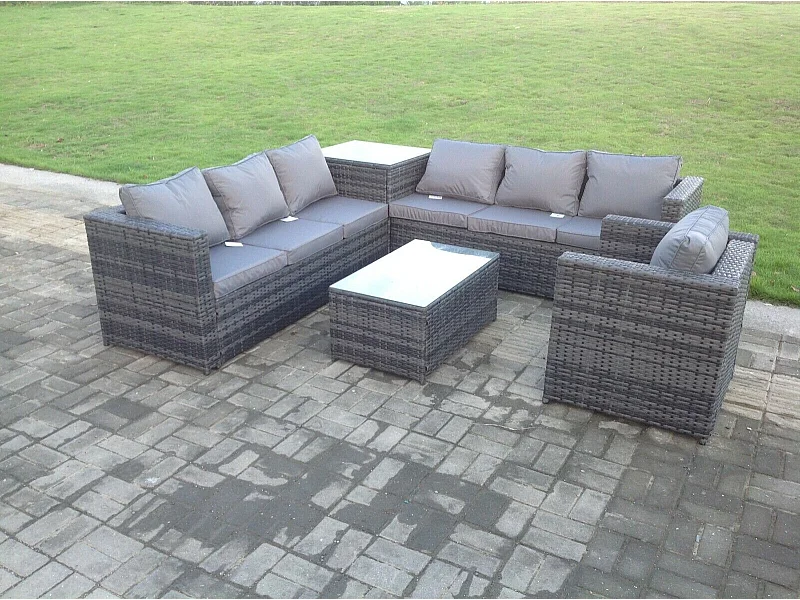 Rattan Gartenmöbel Set 7-Sitzer mit Ecksofa Beistelltisch Sessel Dunkelgrau gemischt