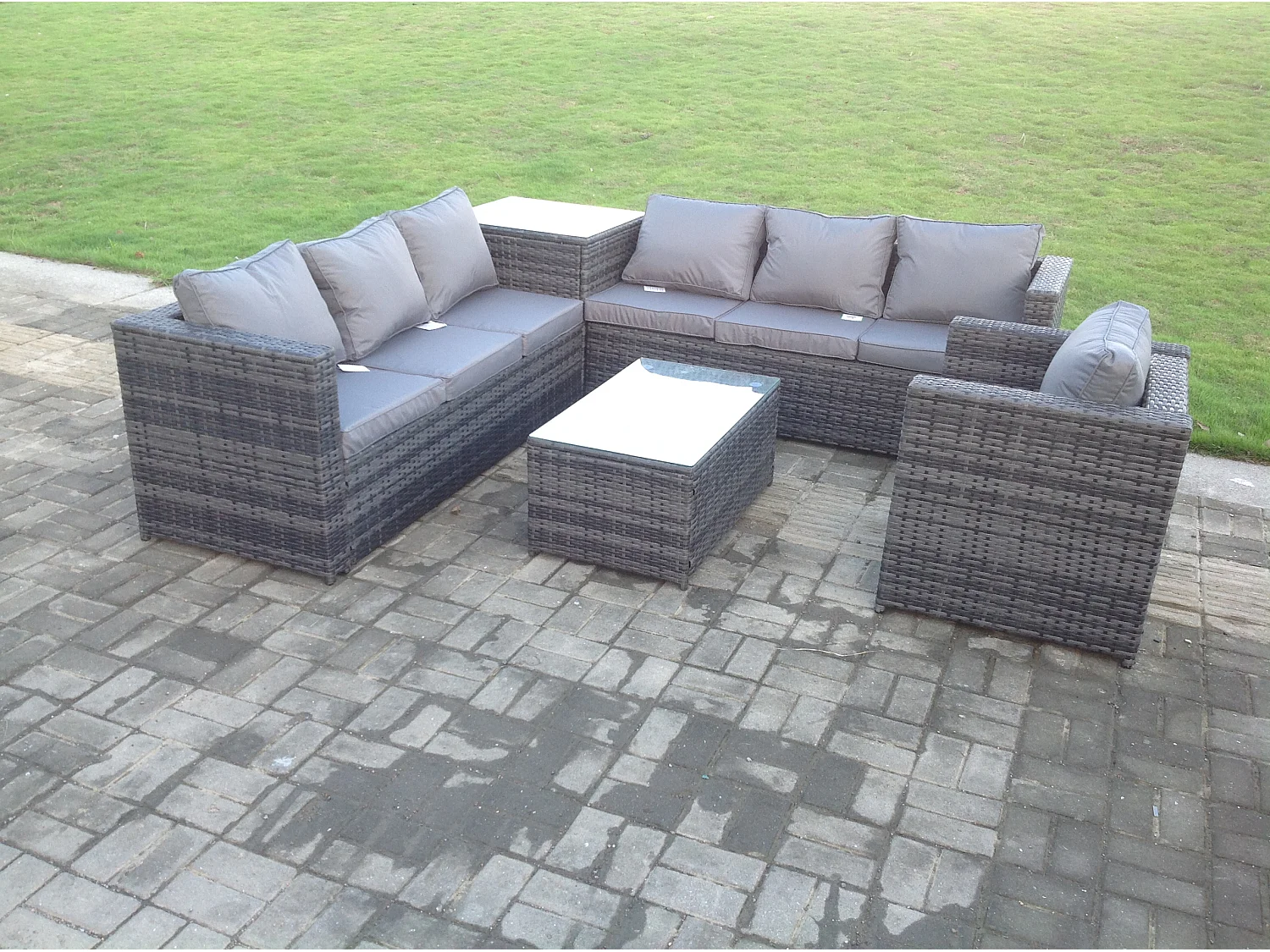 Rattan Gartenmöbel Set 7-Sitzer mit Ecksofa Beistelltisch Sessel Dunkelgrau gemischt