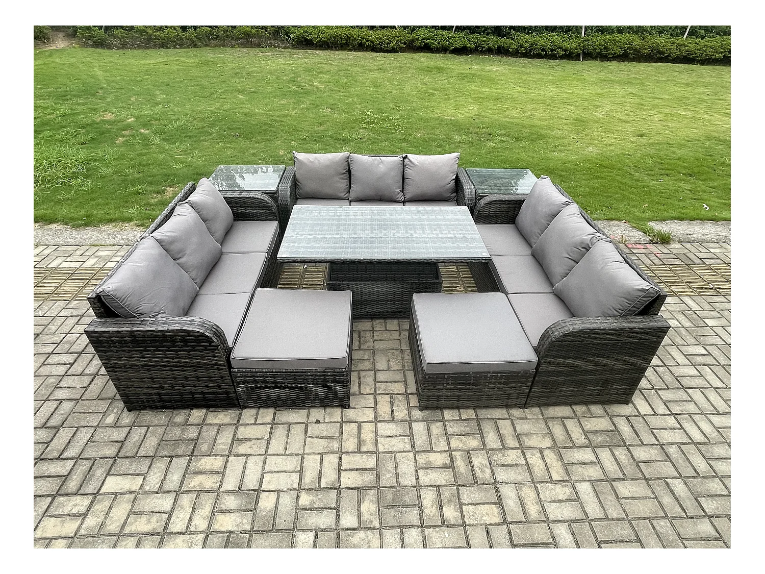 Mobilier À Dîner De Jardin ave Table à manger réglable en hauteur 3 Canapé 2 Table d'appoint 2 Grand Tabourets