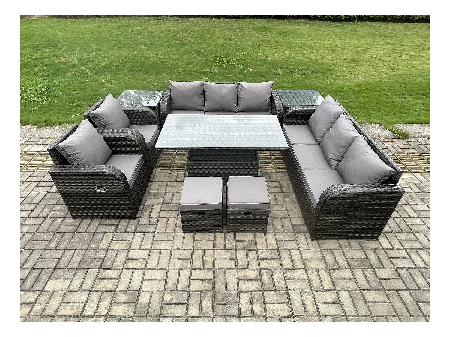 Mobilier À Dîner De Jardin ave Table à manger réglable en hauteur 2 Chaises inclinable Canapé 2 Tabourets 2 Table d'appoint