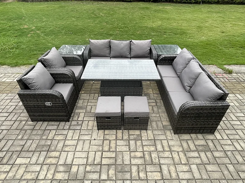 Mobilier À Dîner De Jardin ave Table à manger réglable en hauteur 2 Chaises inclinable Canapé 2 Tabourets 2 Table d'appoint