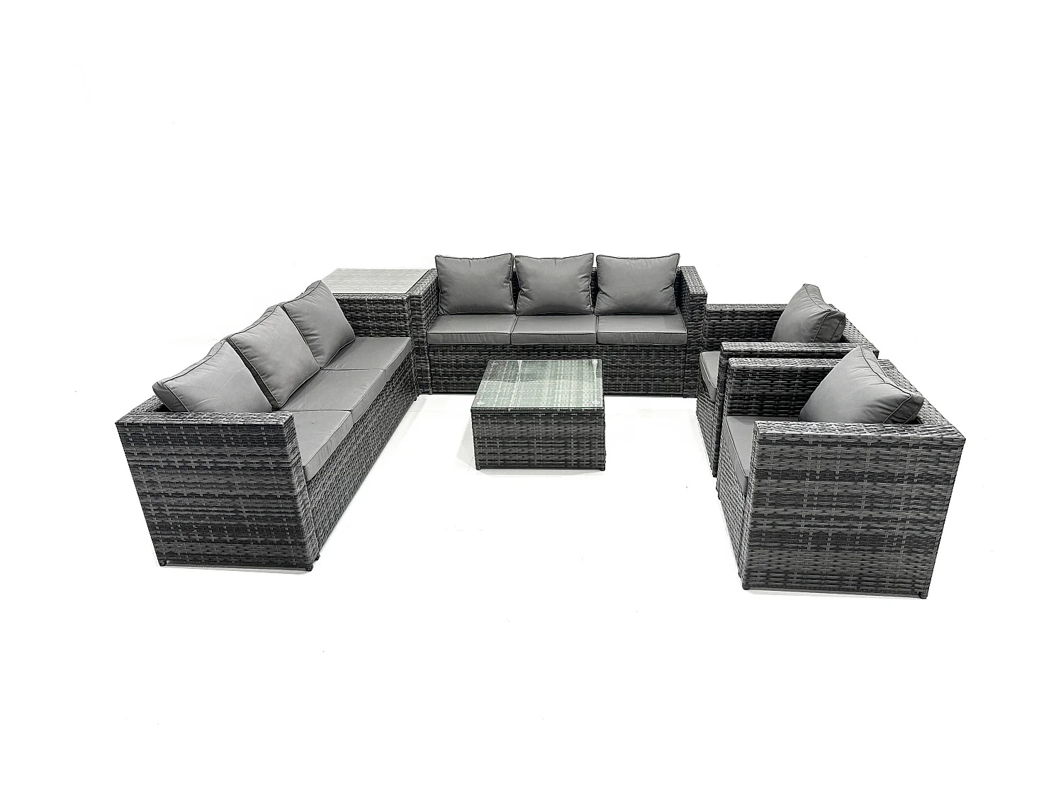 Fimous 8 Seater Grey Rattan Sofa Set Coffee Table Arm Chair Outdoor Garden Furniture