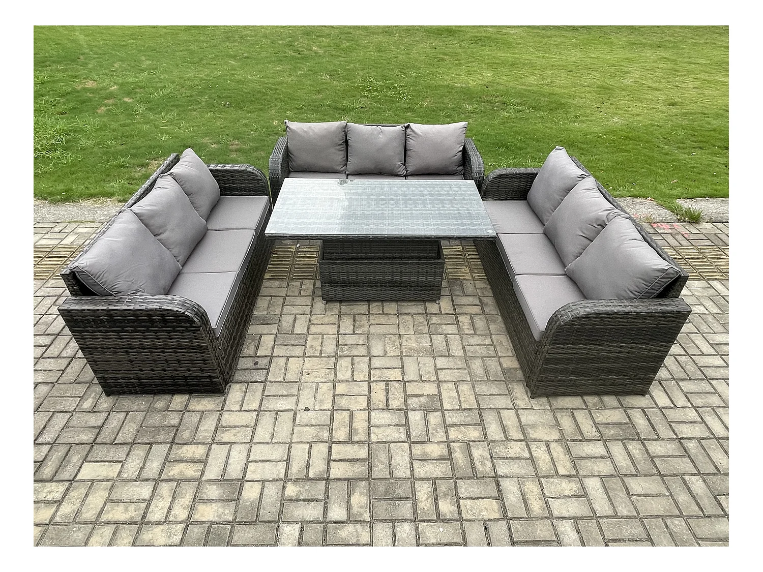 Mobilier À Dîner De Jardin ave Table à manger réglable en hauteur 3 Canapé Mélange gris foncé