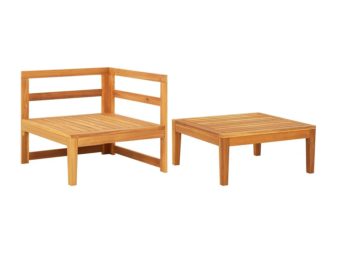 2-tlg. Garten-Sitzgruppe: Sofa + Tisch | Garten-Lounge-Set mit Kissen Cremeweiß Akazienholz -GKD347890