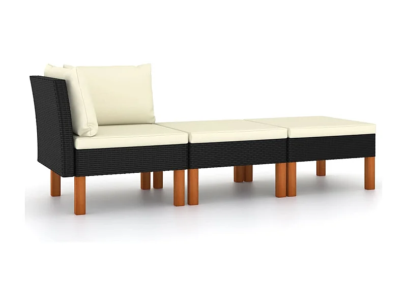 3-tlg. Garten-Sitzgruppe | Garten-Lounge-Set Poly Rattan und Eukalyptus Massivholz -GKD505848