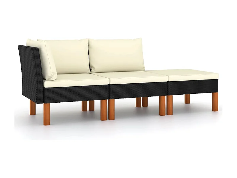 3-tlg. Garten-Sitzgruppe | Garten-Lounge-Set Poly Rattan und Eukalyptus Massivholz -GKD254956