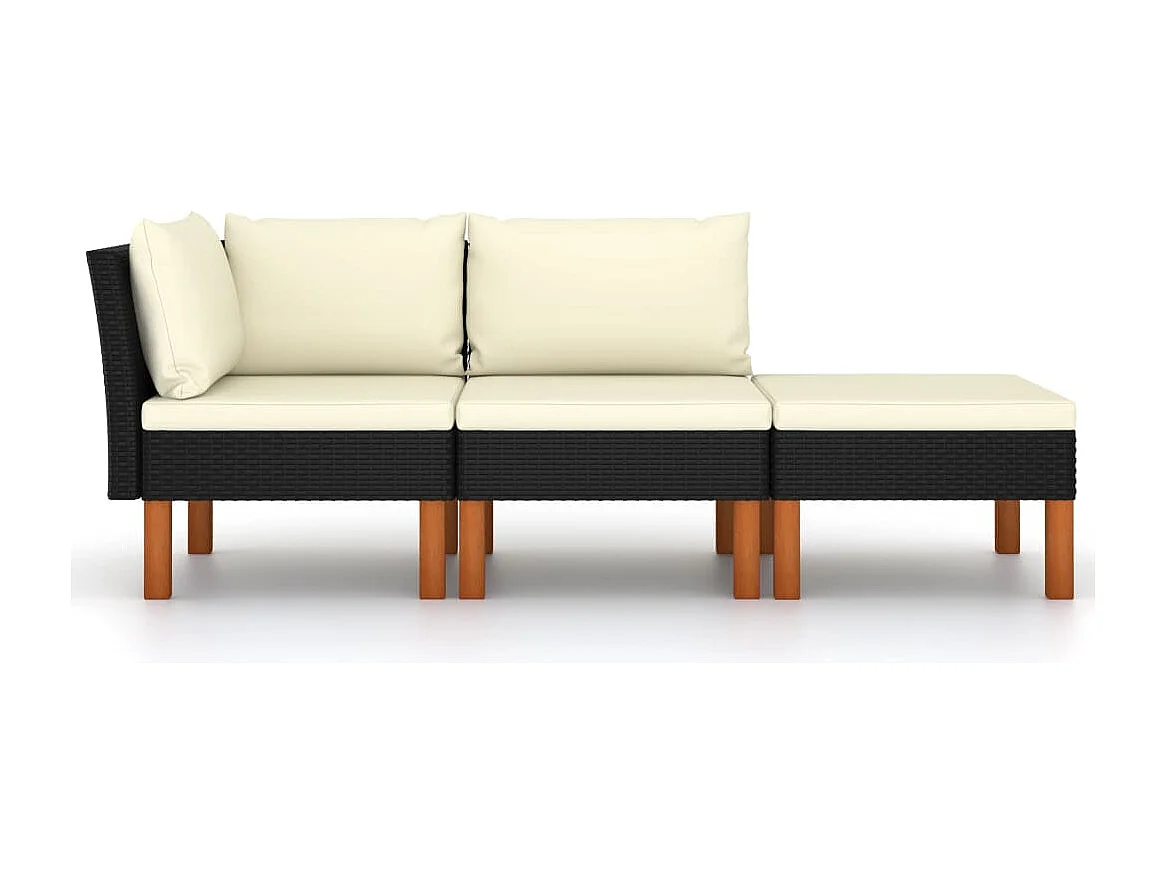 3-tlg. Garten-Sitzgruppe | Garten-Lounge-Set Poly Rattan und Eukalyptus Massivholz -GKD254956