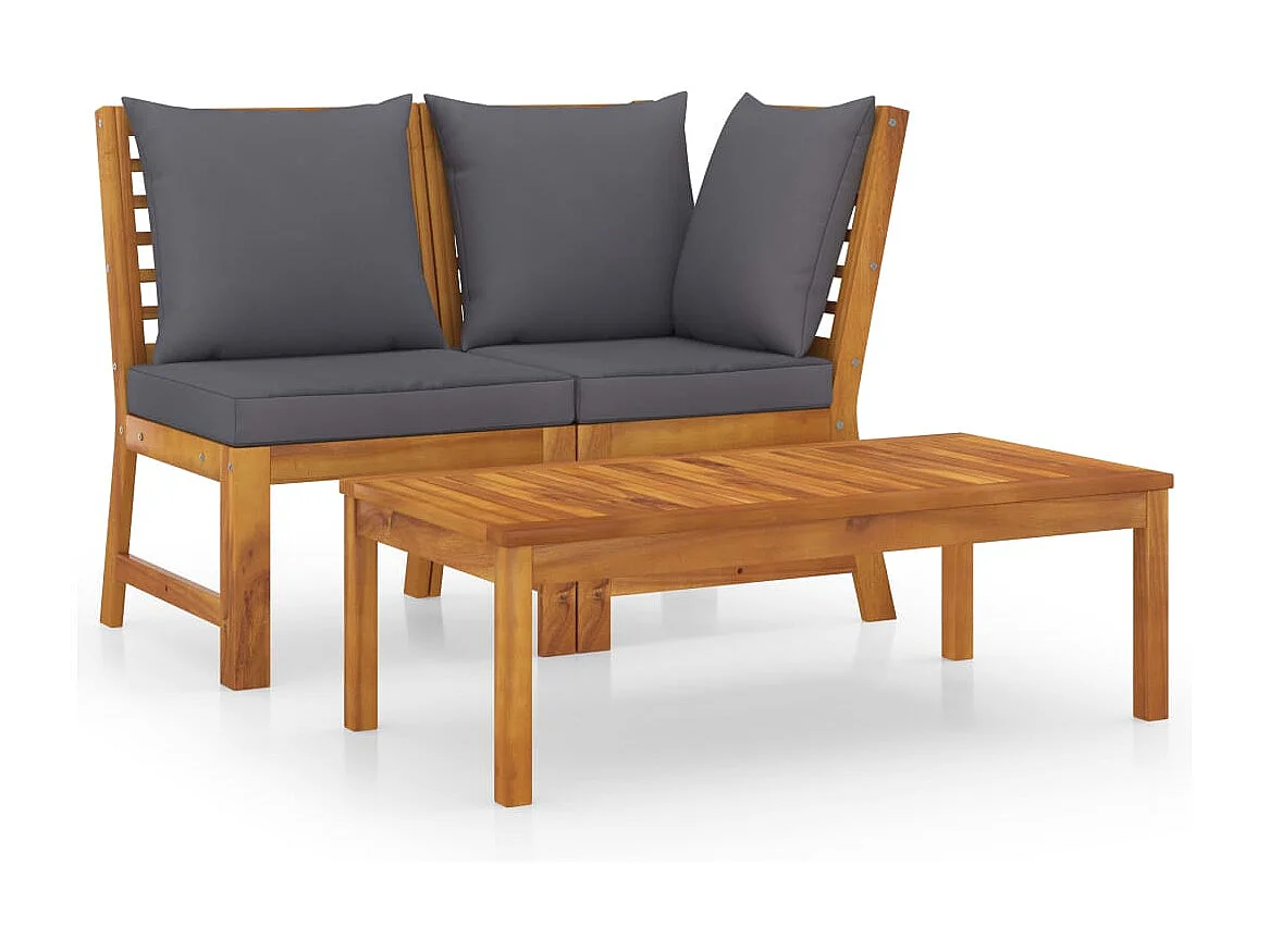 3-tlg. Garten-Sitzgruppe: Sofa + Tisch | Garten-Lounge-Set mit Dunkelgrauem Kissen Akazienholz -GKD831854