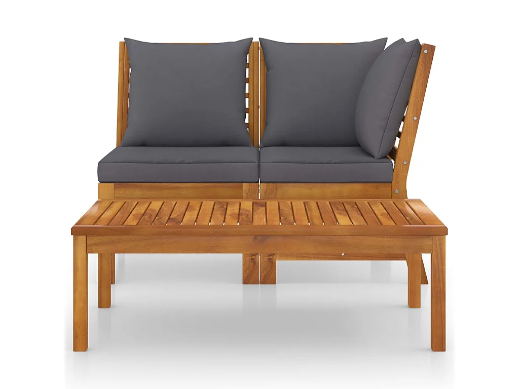 3-tlg. Garten-Sitzgruppe: Sofa + Tisch | Garten-Lounge-Set mit Dunkelgrauem Kissen Akazienholz -GKD831854