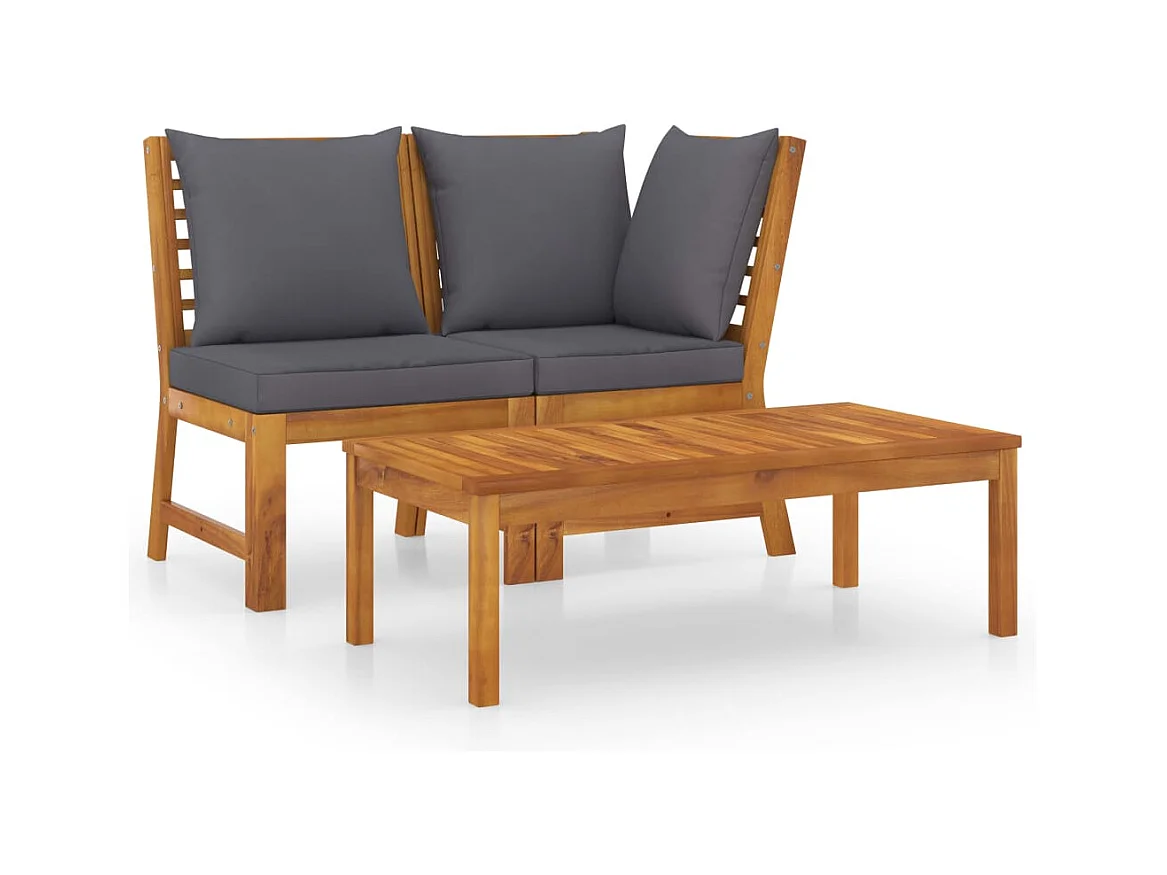 3-tlg. Garten-Sitzgruppe: Sofa + Tisch | Garten-Lounge-Set mit Dunkelgrauem Kissen Akazienholz -GKD831854