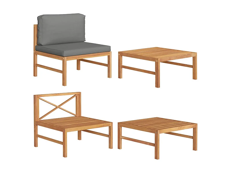 2-tlg. Garten-Sitzgruppe: Sofa + Tisch | Garten-Lounge-Set mit Dunkelgrauen Kissen Teakholz -GKD823071